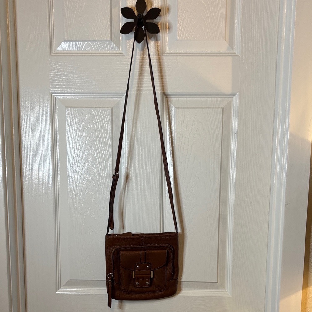 Franco Sarto Chocolate Crossbody Bag Loads of Pockets All Leather EUC